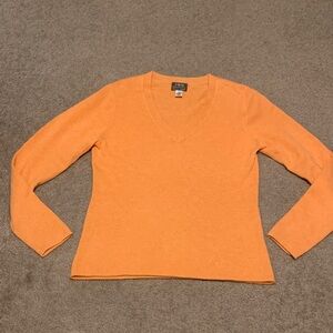 FWM Fenn Wright Mason 100% Cashmere Orange V-Neck Sweater Sz M